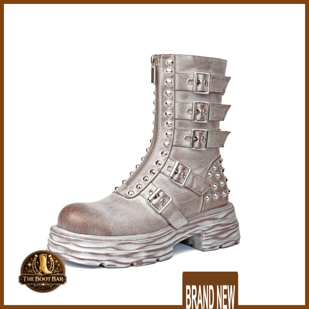 Mid Calf Western Boots Chunky Sole Retro Classic Vintage Cowgirl Style